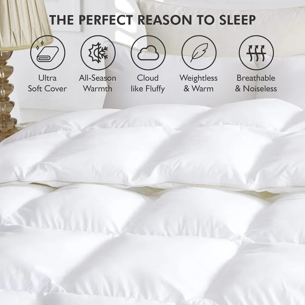 Full Down Fiber Waterfowl Feather Comforter Duvet Insert, Cotton, All-Season